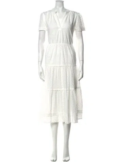 Pre-owned Cynthia Rowley Patterned Midi Length Dress In White