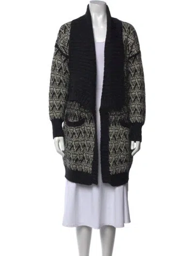 Pre-owned Cynthia Rowley Patterned Open Front Sweater In Black