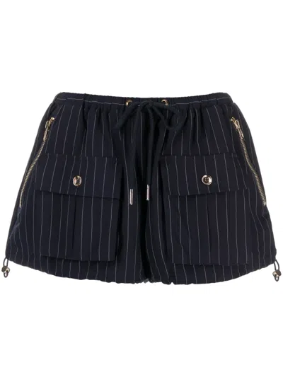 Cynthia Rowley Pinstripe-pattern Drawstring-waistband Shorts In Blue