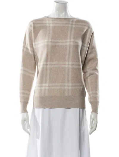 Pre-owned Cynthia Rowley Plaid Print Bateau Neckline Sweater In Neutral