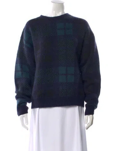 Pre-owned Cynthia Rowley Plaid Print Crew Neck Sweater In Blue