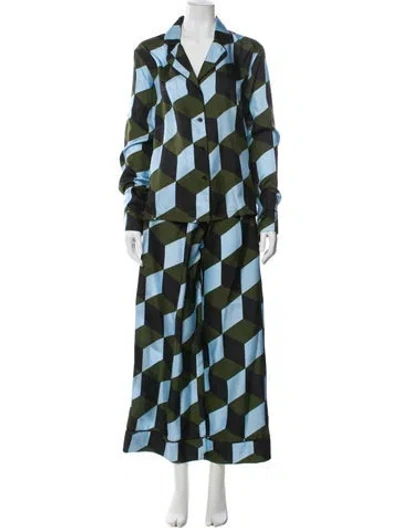 Pre-owned Cynthia Rowley Plaid Print Pant Set In Green