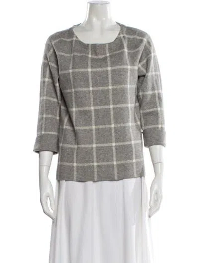 Pre-owned Cynthia Rowley Plaid Print Scoop Neck Sweater In Gray