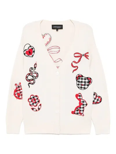 Cynthia Rowley Playful Patchwork Cardigan In White/red