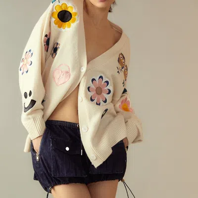 Cynthia Rowley Playful Patchwork Cardigan In White