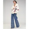 Cynthia Rowley Playful Patchwork Cardigan In White/red