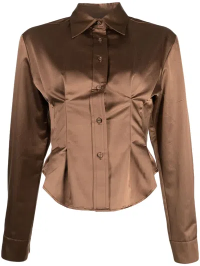Cynthia Rowley Pleat-detail Long-sleeve Shirt In Brown