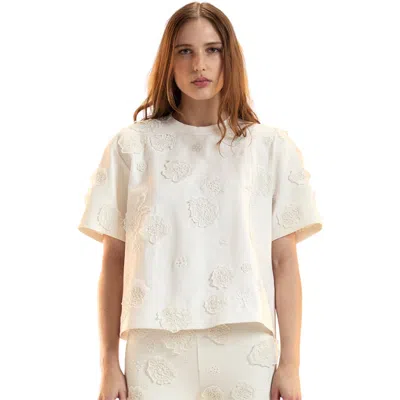 Cynthia Rowley Pop Floral Applique Top In White