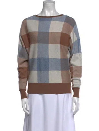 Pre-owned Cynthia Rowley Printed Bateau Neckline Sweater In Blue