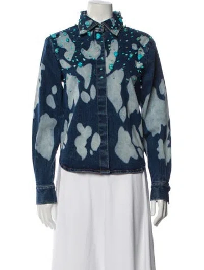 Pre-owned Cynthia Rowley Printed Biker Jacket In Blue