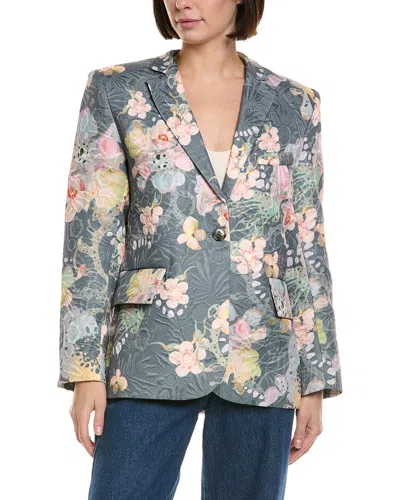 Cynthia Rowley Printed Brocade Oversized Blazer In Grey