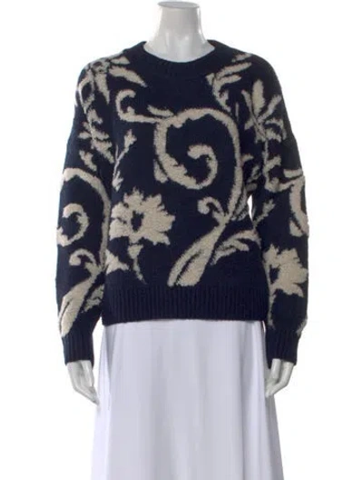 Pre-owned Cynthia Rowley Printed Crew Neck Sweater In Blue