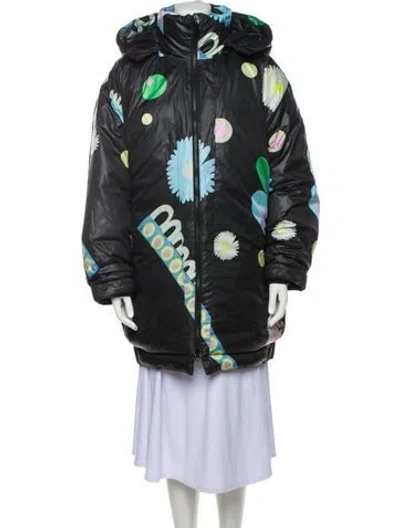 Pre-owned Cynthia Rowley Printed Down Coat In Black