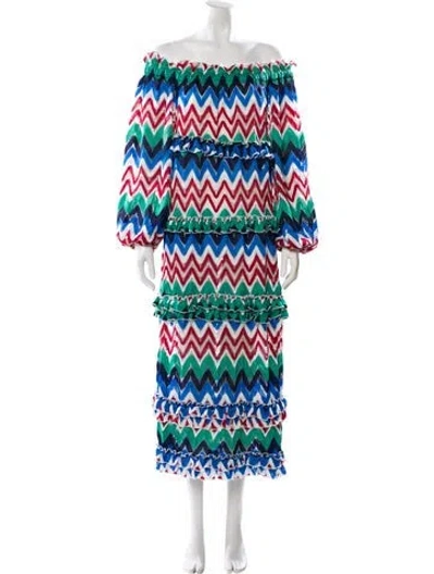 Pre-owned Cynthia Rowley Printed Long Dress In Blue