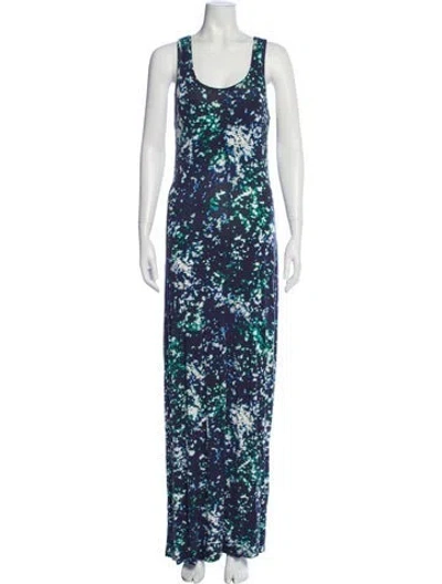 Pre-owned Cynthia Rowley Printed Long Dress In Blue