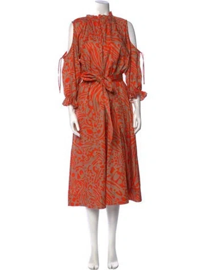 Pre-owned Cynthia Rowley Printed Long Dress In Orange