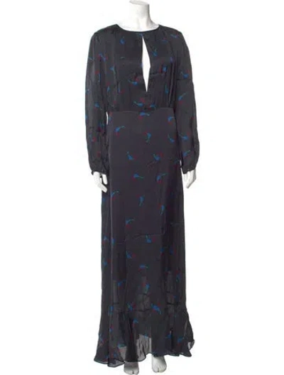 Pre-owned Cynthia Rowley Printed Long Dress W/ Tags In Black