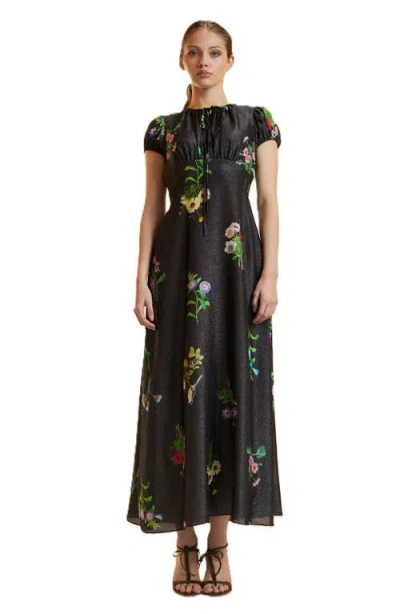 Cynthia Rowley Printed Lurex Midi Dress In Black