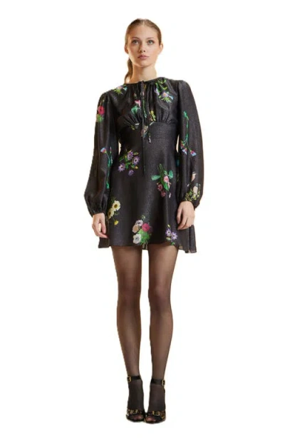 Cynthia Rowley Printed Lurex Mini Dress In Black