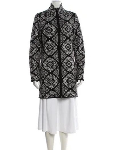 Pre-owned Cynthia Rowley Printed Trench Coat In Black