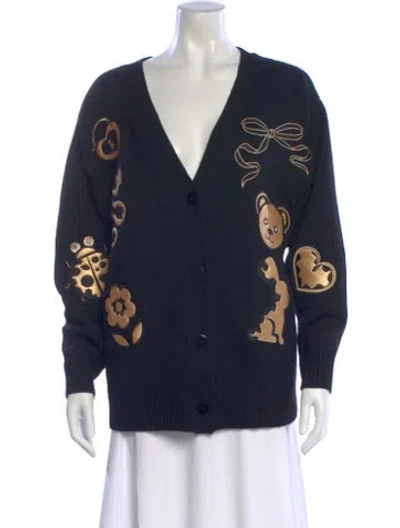 Pre-owned Cynthia Rowley Printed V-neck Sweater In Blue