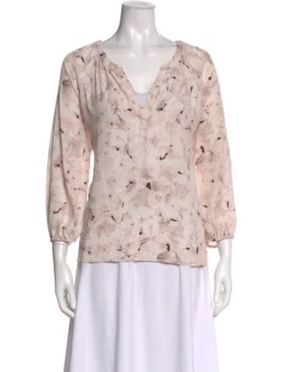 Pre-owned Cynthia Rowley Printed V-neck Sweater In Pink