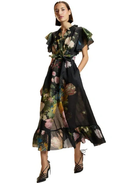Cynthia Rowley Ramie Kaftan In Black
