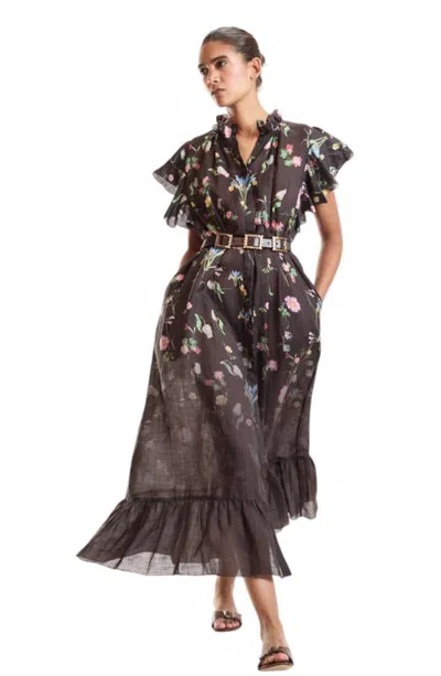 Cynthia Rowley Ramie Kaftan In Brown