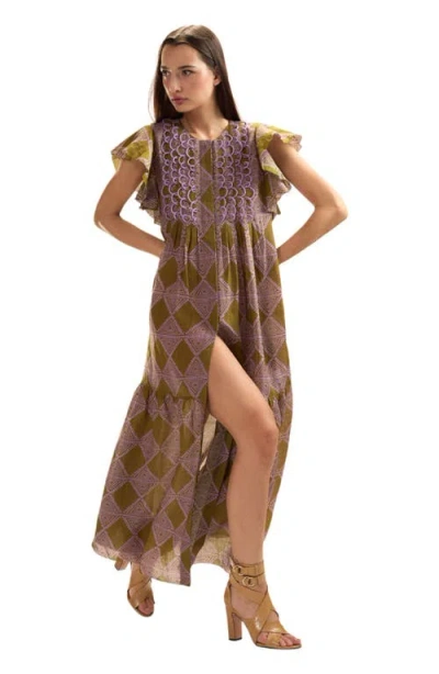 Cynthia Rowley Ramie Midi Pintuck Kaftan In Brown