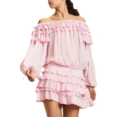 Cynthia Rowley Ruffle Pleated Micro Skirt In Pink