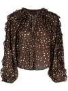 Cynthia Rowley Ruffled Polka-dot Silk Blouse In Brown