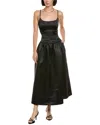 Cynthia Rowley Satin Drop Waist Midi Dress In Black