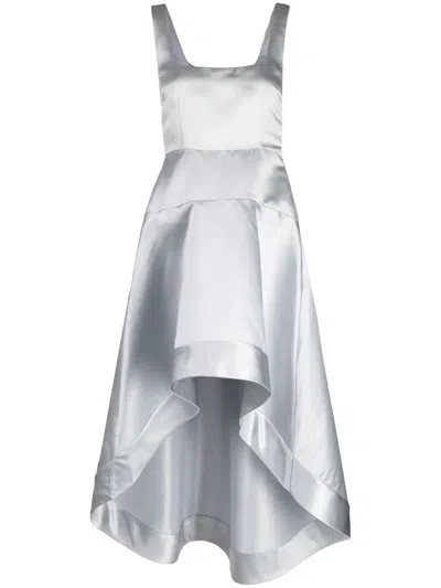 Cynthia Rowley Satin-finish High-low Midi Dress In Silver