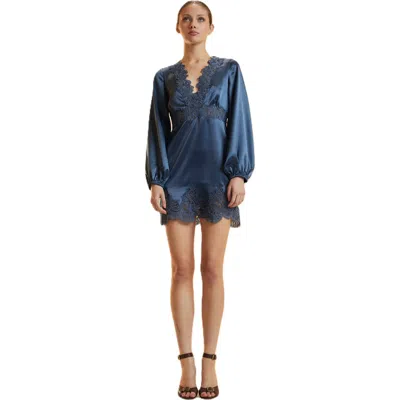 Cynthia Rowley Satin Lace Mini Dress In Blue