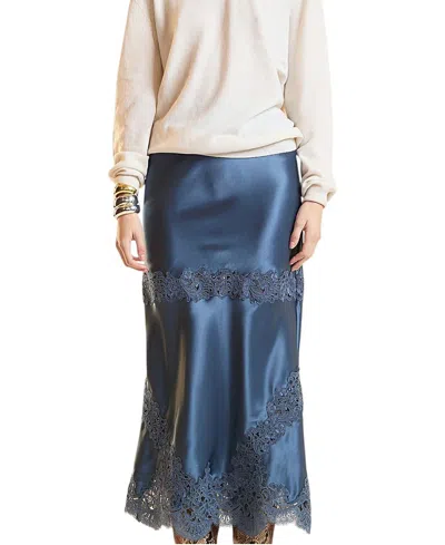 Cynthia Rowley Embroidered Satin Skirt In Blue