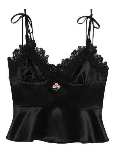 Cynthia Rowley Satin Lace Top In Black