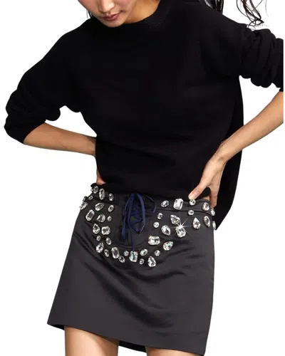 Cynthia Rowley Satin Skirt Gem Stones Skirt In Black