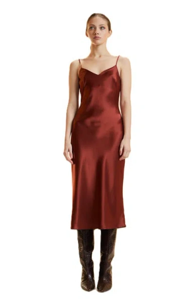 Cynthia Rowley Satin Slip Dress In Brown