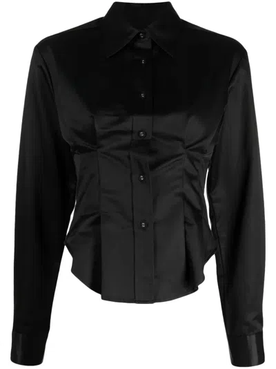 Cynthia Rowley Satin-trim Slim-cut Shirt In Black