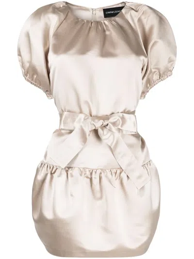 Cynthia Rowley Satin Tulip Minidress In Neutrals