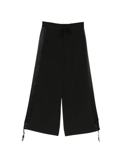 Cynthia Rowley Satin-stripe Drawstring Trousers In Black