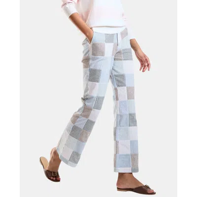 Cynthia Rowley Seersucker Madras Cropped Trouser In Blue