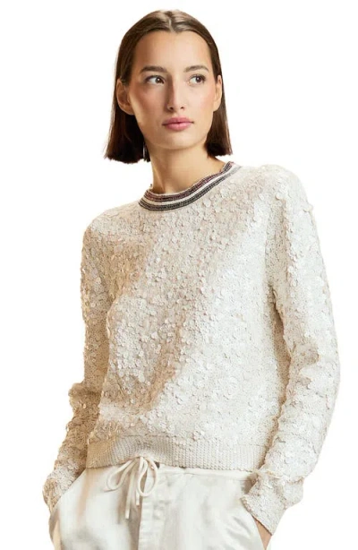 Cynthia Rowley Sequin Crewneck Sweater In White