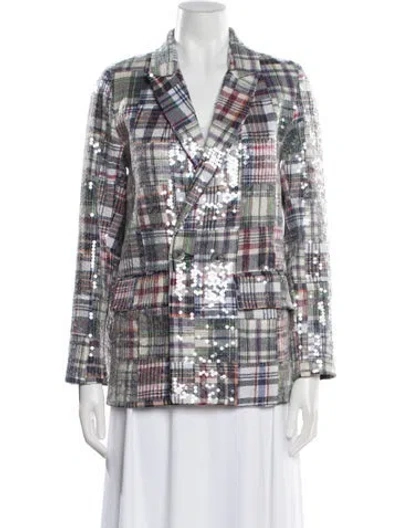 Pre-owned Cynthia Rowley Sequin Plaid Print Blazer W/ Tags In Blue