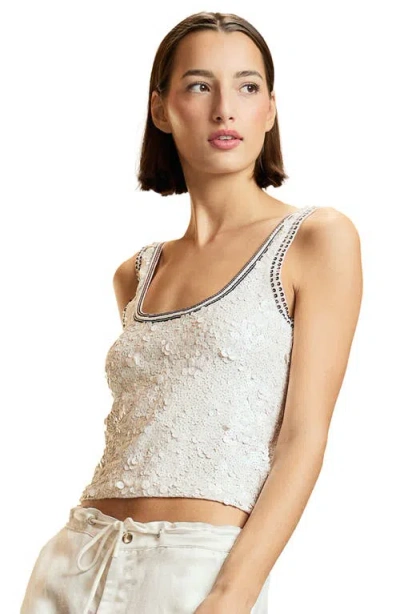 Cynthia Rowley Sequin Scoop Neck Tank In White