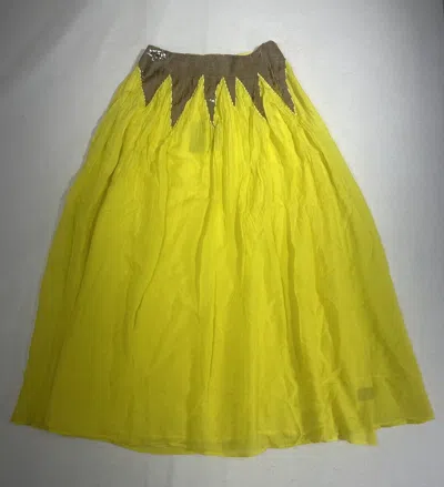 Pre-owned Cynthia Rowley Sequin Starburst Yellow Silk Skirt Size 0, 6, 8
