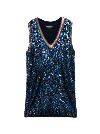 Cynthia Rowley Sequin V-neck Mini Knit Dress In Blue