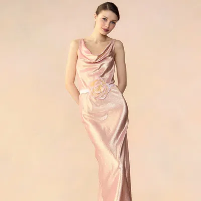 Cynthia Rowley Lamé-effect Maxi Silk Skirt In Pink