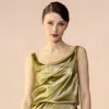 Cynthia Rowley Shimmering Siren Top In Metallic Olive Gold