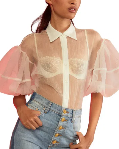 Cynthia Rowley Short Sleeve Sheer Bliss Blouse In White